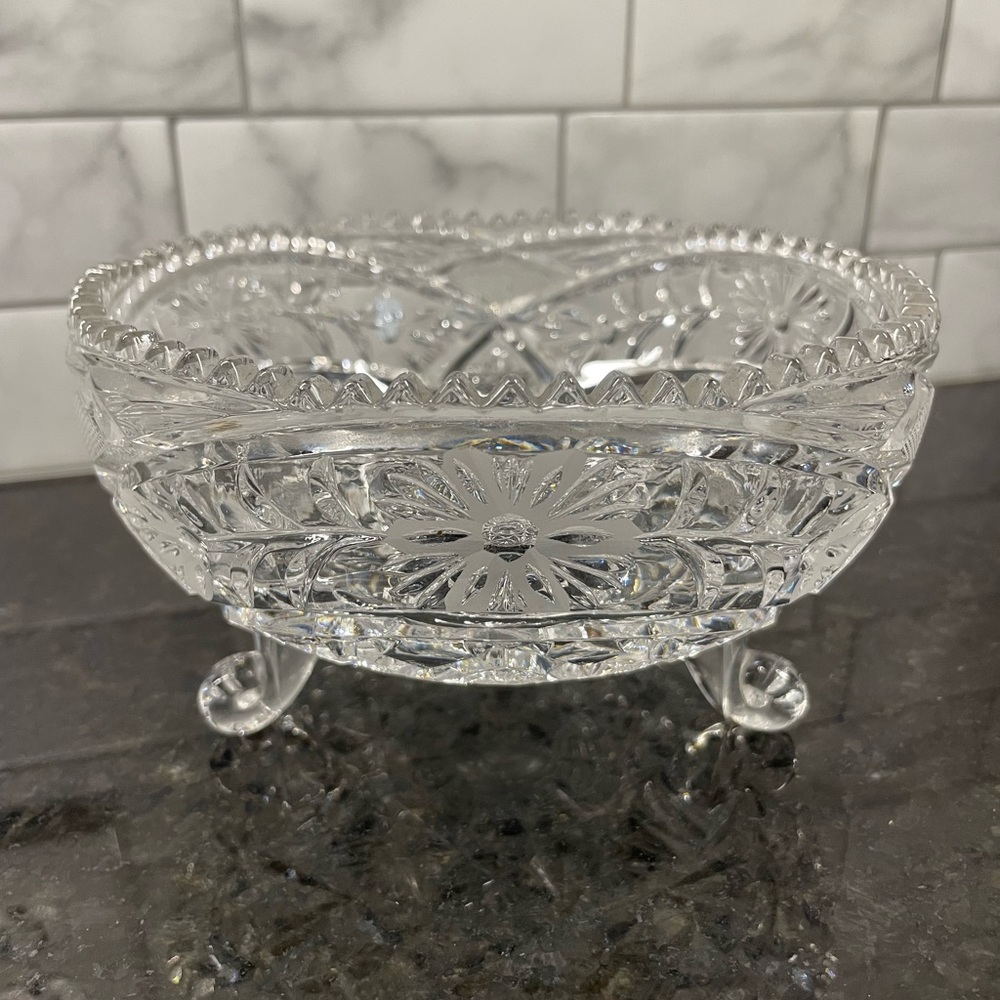 Vintage Cut Glass Footed Compote Snack Bowl Candy Dish